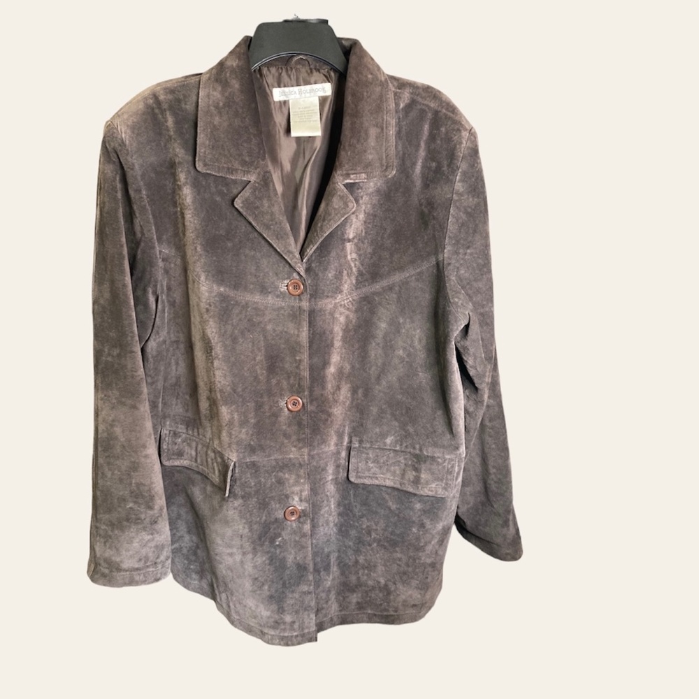 Jessica Holbrook Women's 100% Leather/Suede Button Down Lined Jacket Brown Sz XL